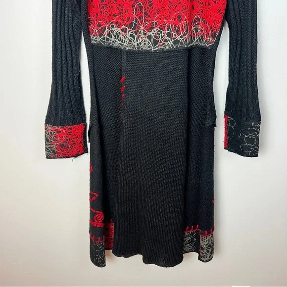 Vintage Concept Black Wool Blend Button Up Sweater Coat with Red Accents Women M - Picture 10 of 11